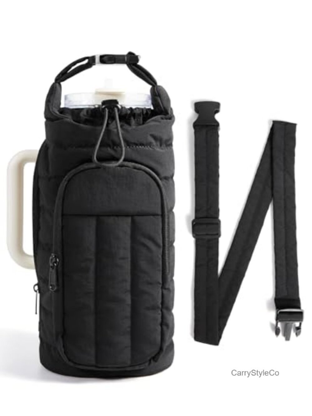 Quilted Water Bottle Holder Crossbody Bag with Strap